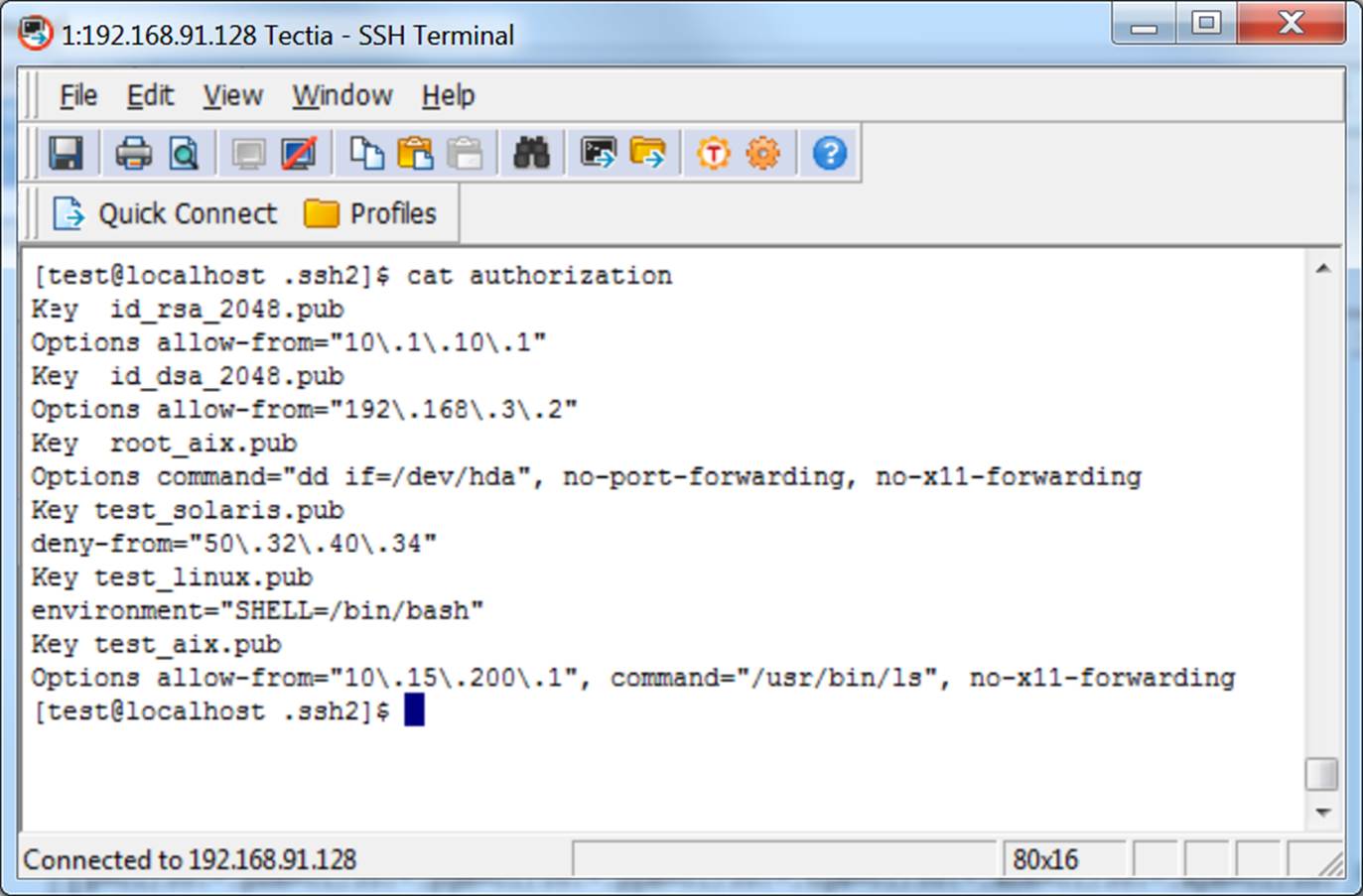 authorized_keys / authorizations file in Tectia SSH