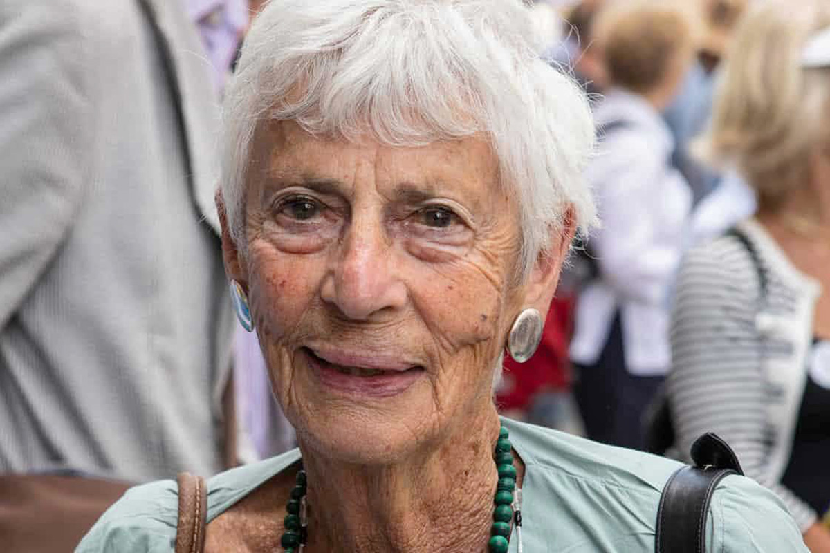 close-up of an older lady with gray hair