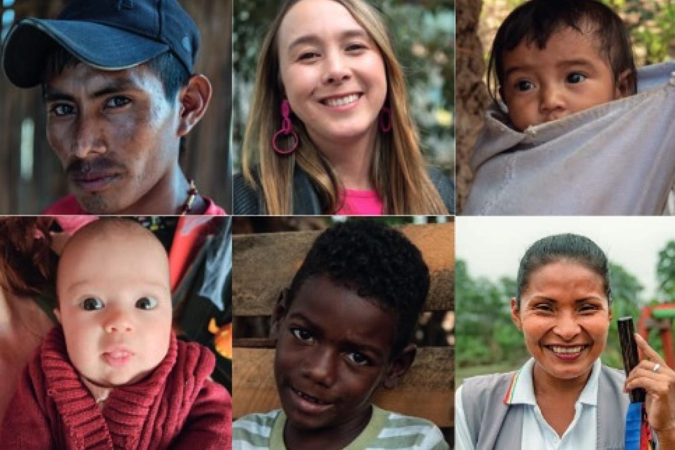 Parte de la portada de la ‘Evaluación de la seguridad alimentaria para la población colombiana 2024’ con las caras de cuatro personas colombianas.